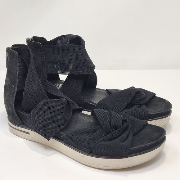 Eileen Fisher Women Zanya Sneaker Sandal Size 6.5 Black Mesh Leather Zipper - Picture 1 of 9